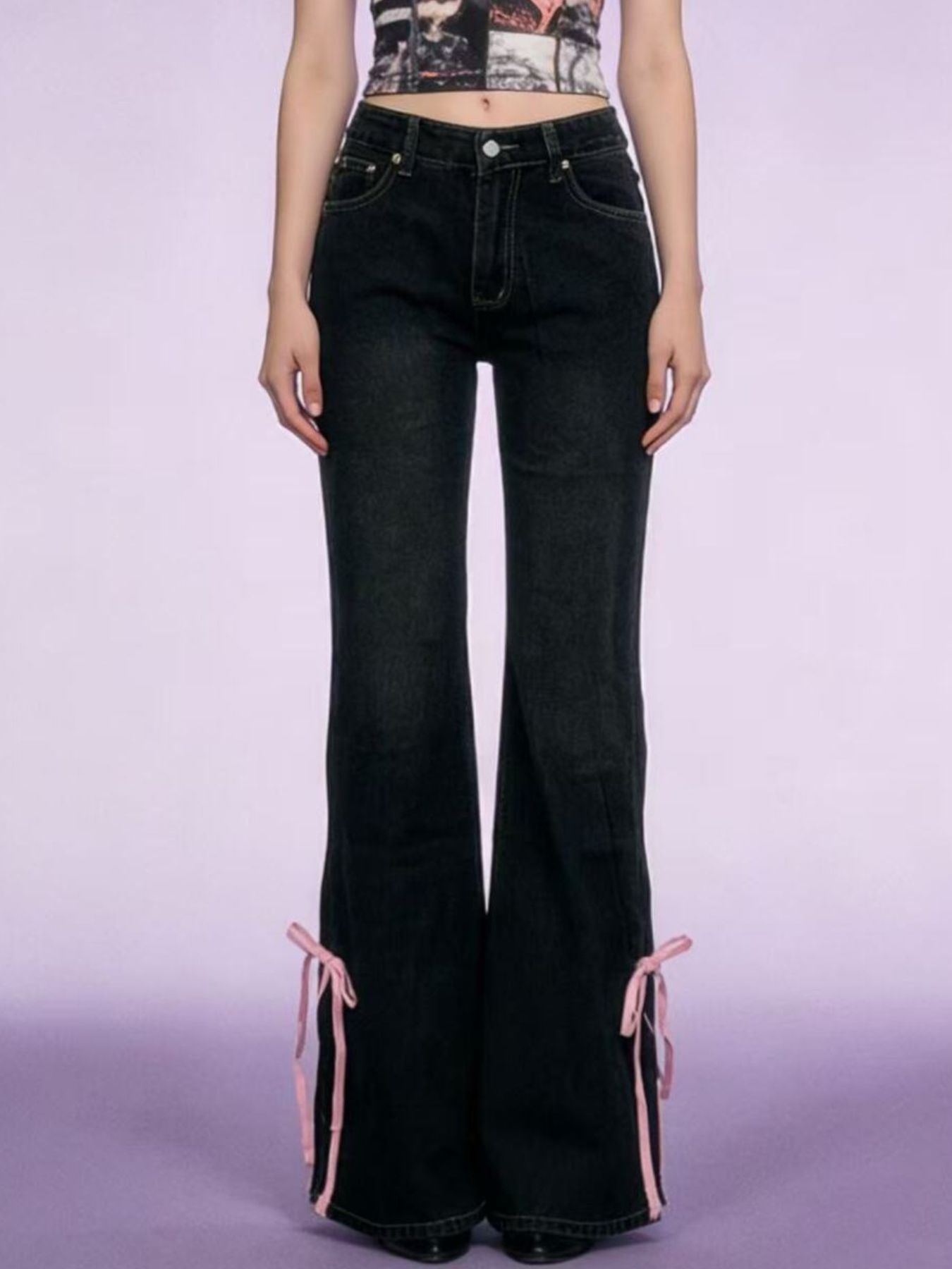 Hazel Blues® | Ribbon Detail Flare Jeans