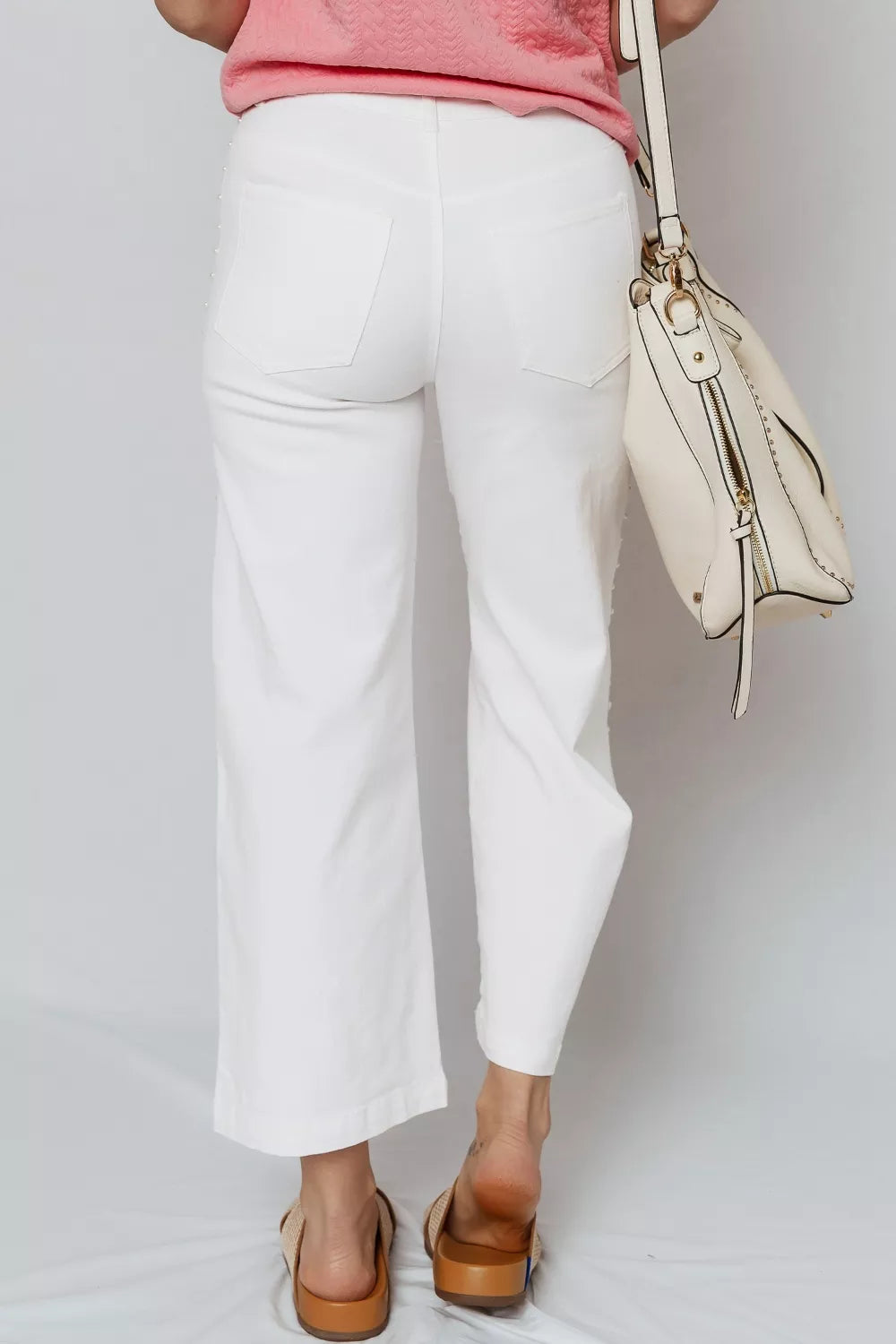 Hazel Blues® | Pearl Embellished Side Seam Ankle-length Shift Jeans