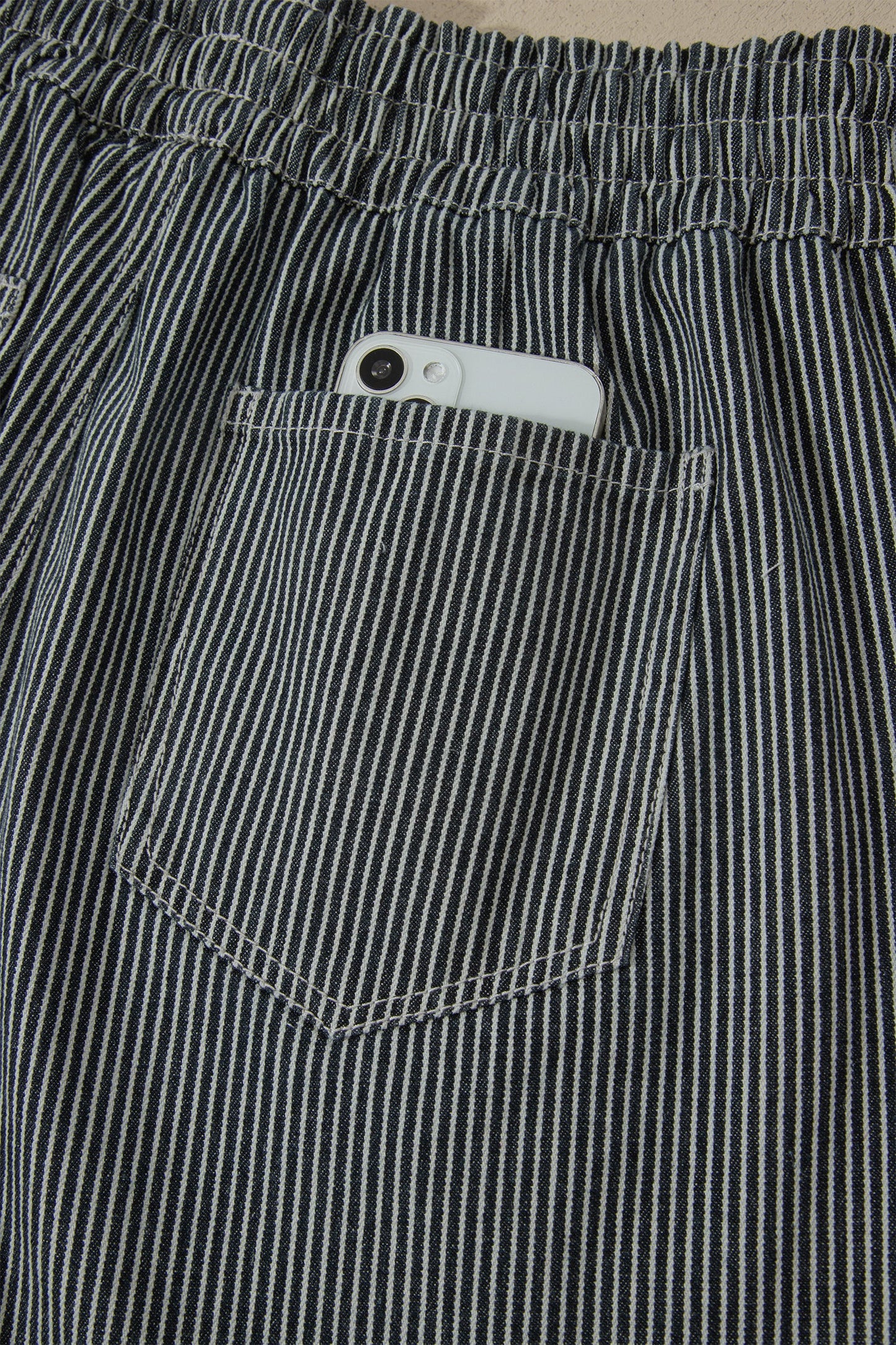 Hazel Blues® | Black Stripe Raw Edge Drawstring Elastic Waist Casual Denim Shorts