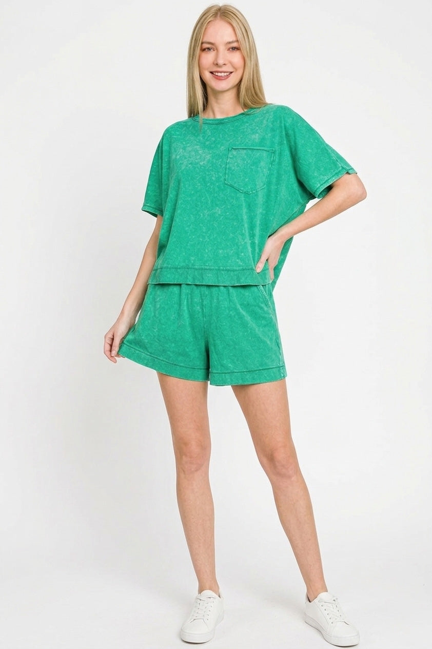 Hazel Blues® | Zenana Acid Washed Oversized Top & Shorts Set