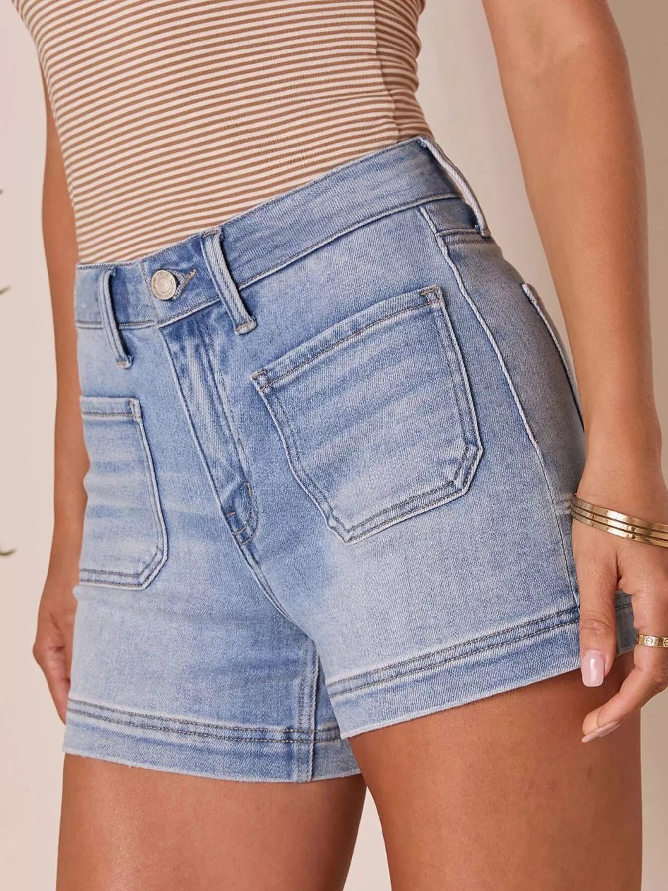 Hazel Blues® | High-Waisted Pocketed Denim Shorts