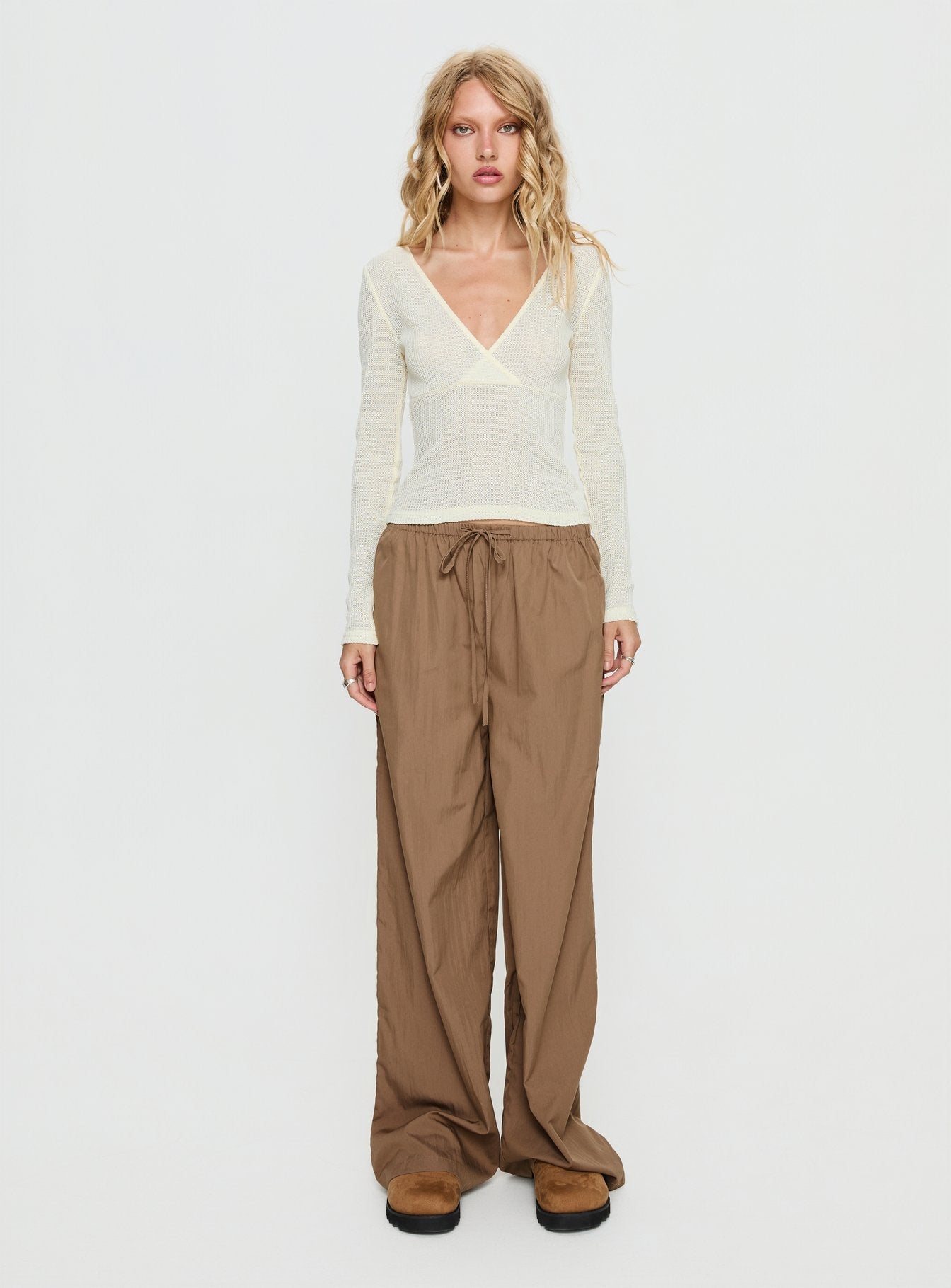 Cassidey Cross Front Long Sleeve Top Cream