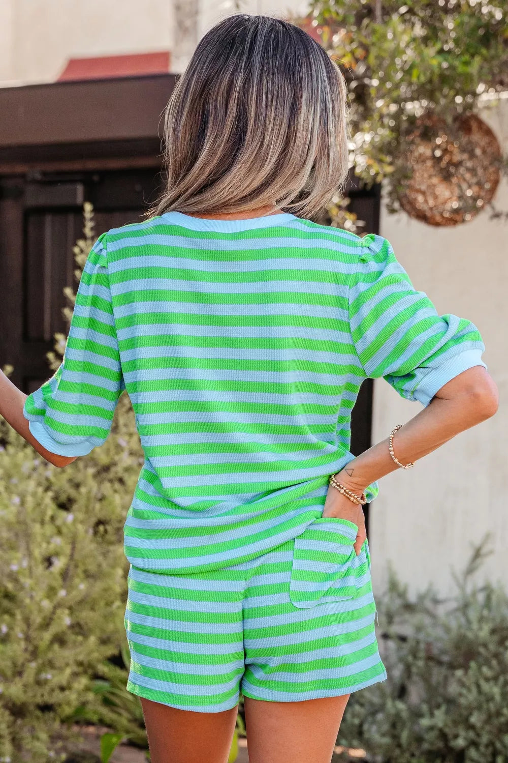 Stripe Right Shorts | Striped Drawstring Puff Sleeve Shorts