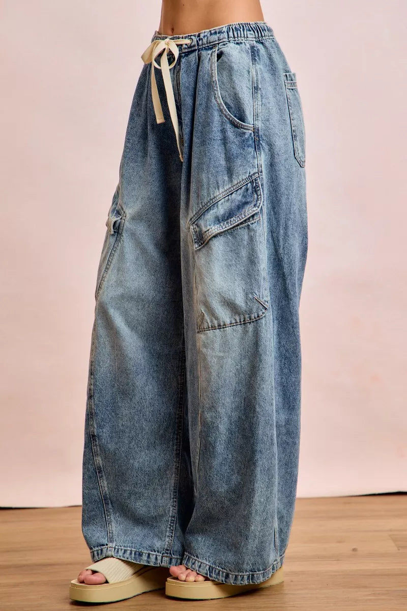Hazel Blues® | BiBi Baggy Barrel Jeans With Cargo Pockets