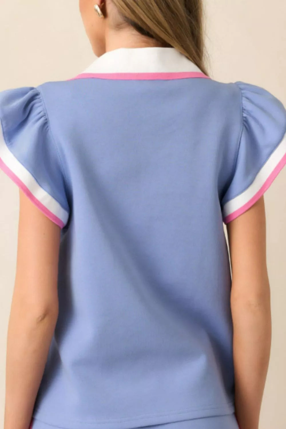 Hazel Blues® | Striped Trim V Neck Polo Tee Drawstring Skirt Set
