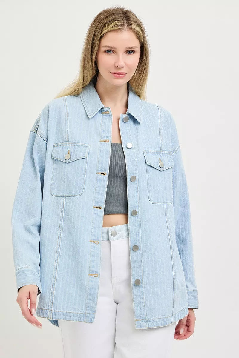 Hazel Blues® | RISEN Oversized Stripe Denim Shaket