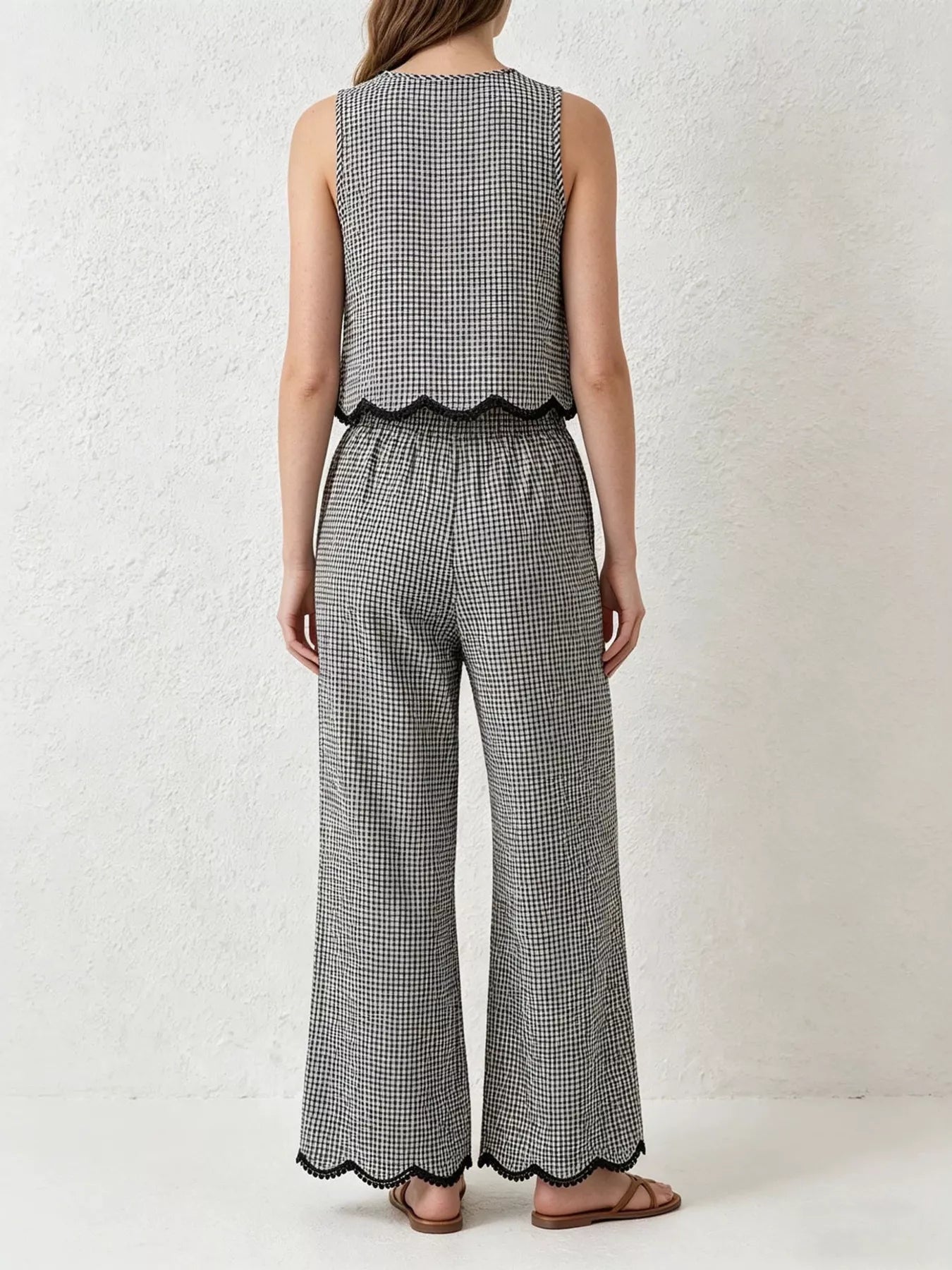 Hazel Blues® | Plaid Scalloped Trim Tank and Pants Set