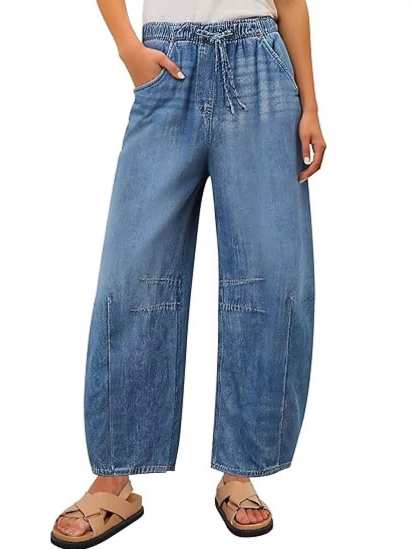 Hazel Blues® | Elastic Waist Wide Leg Jeans