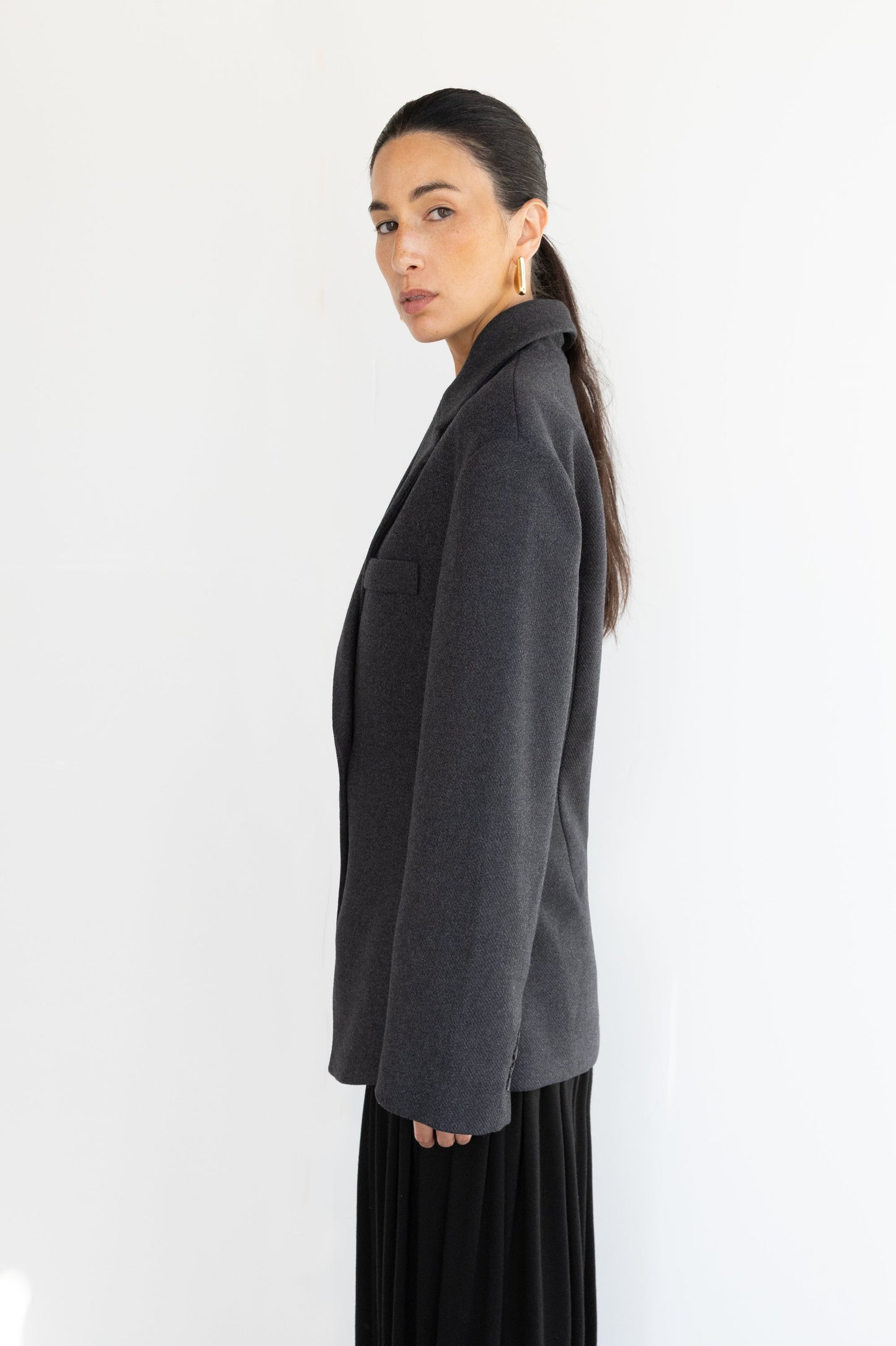 DOUBLE-BREASTED WOOL BLEND WAIST BLAZER COAT