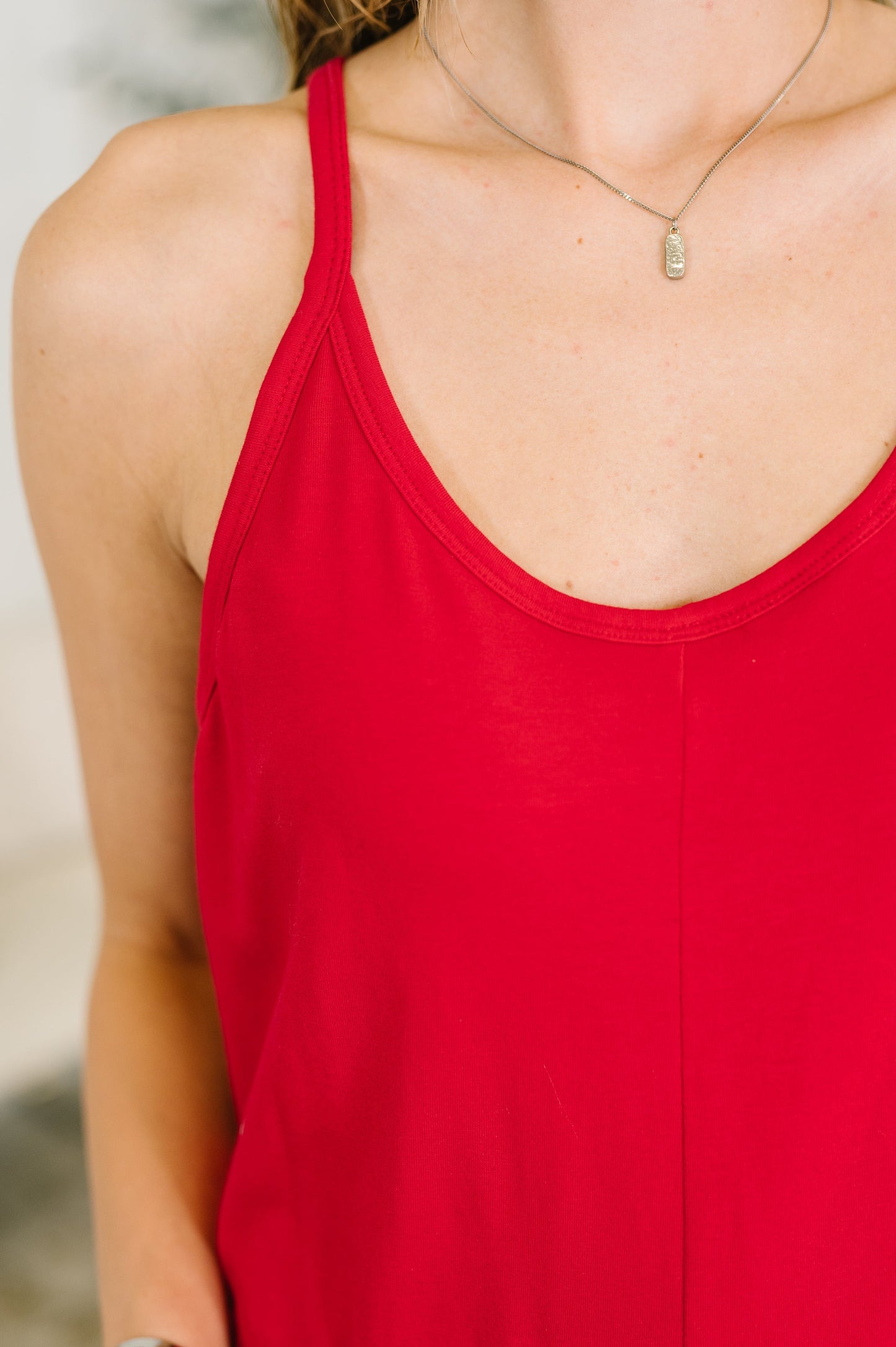 Hazel Blues® | Totally Me Spaghetti Strap Jumpsuit Ruby