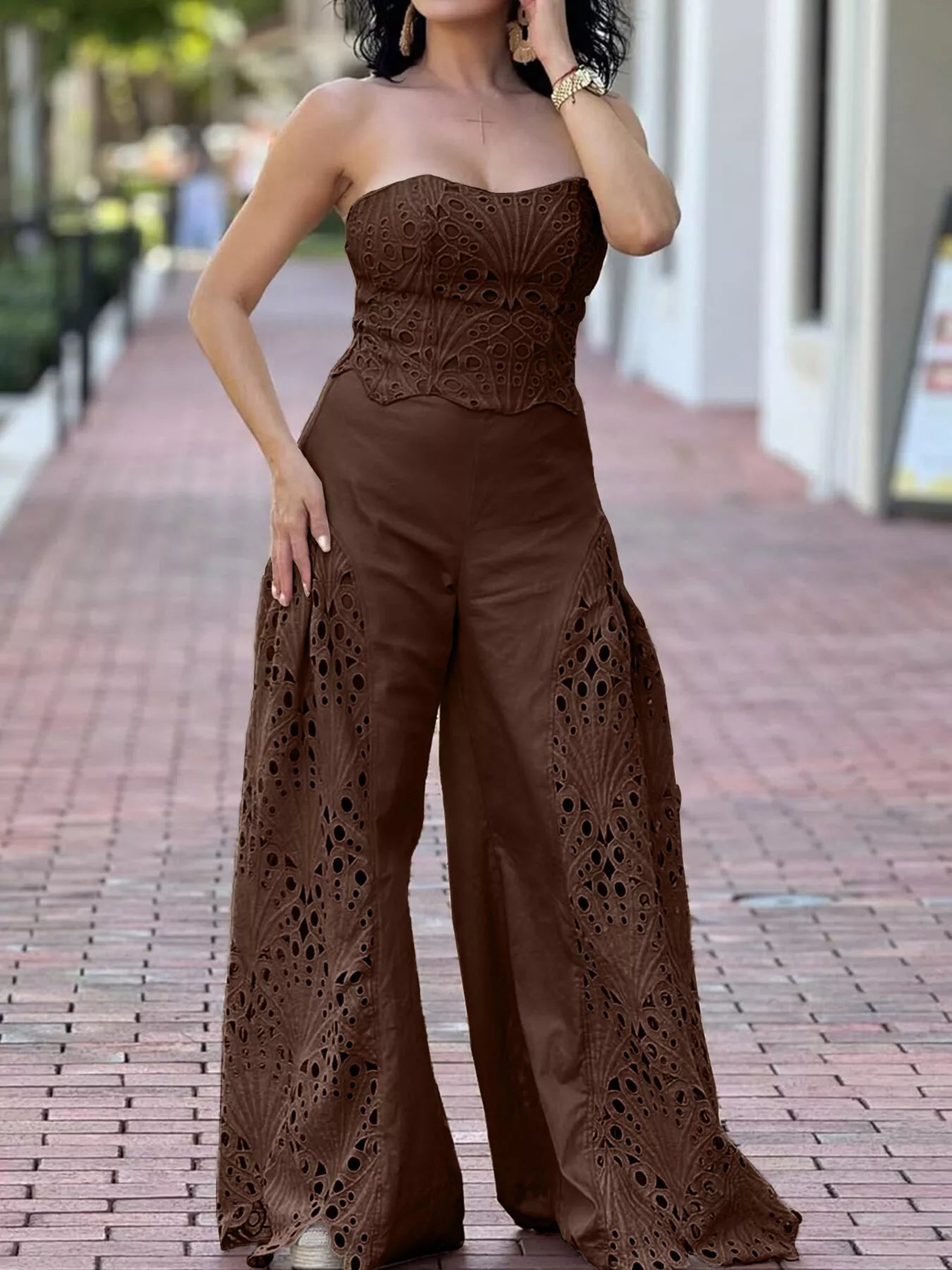 Hazel Blues® | Hollow-Out Tube Top and Pants Two-Piece Set