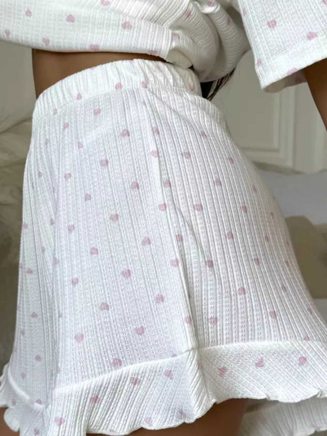 Hazel Blues® | Heart Print Casual Top and Shorts Lounge Set