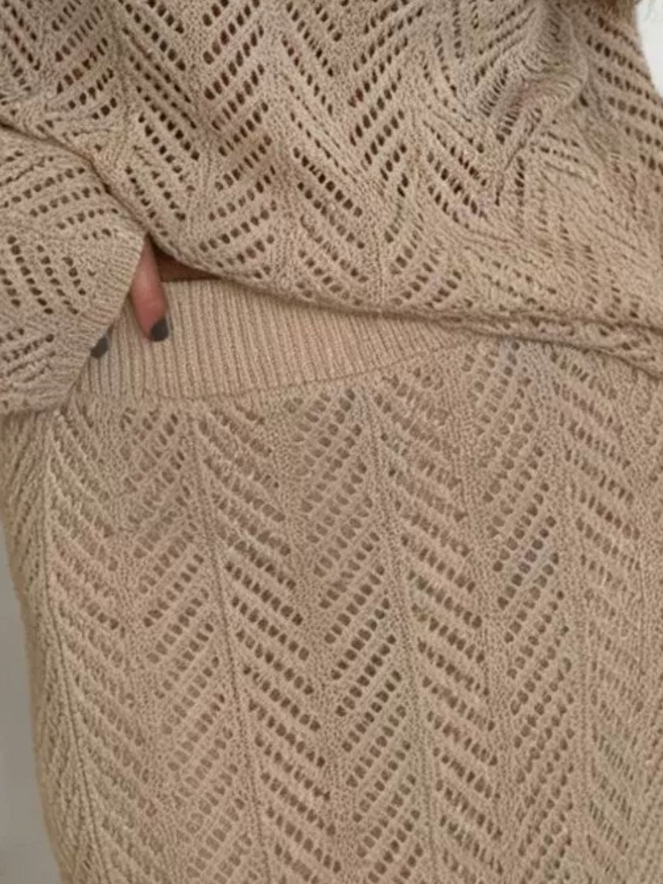 Hazel Blues® | Openwork Long Sleeve Knit Top and Skirt Set