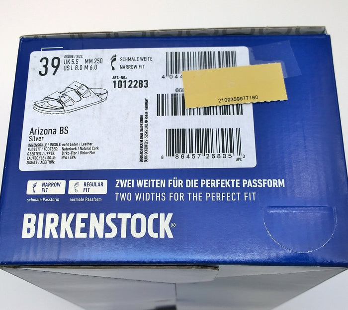 Birkenstock Arizona Silver Slides Birko-flor Sandals Narrow Flats New in Box