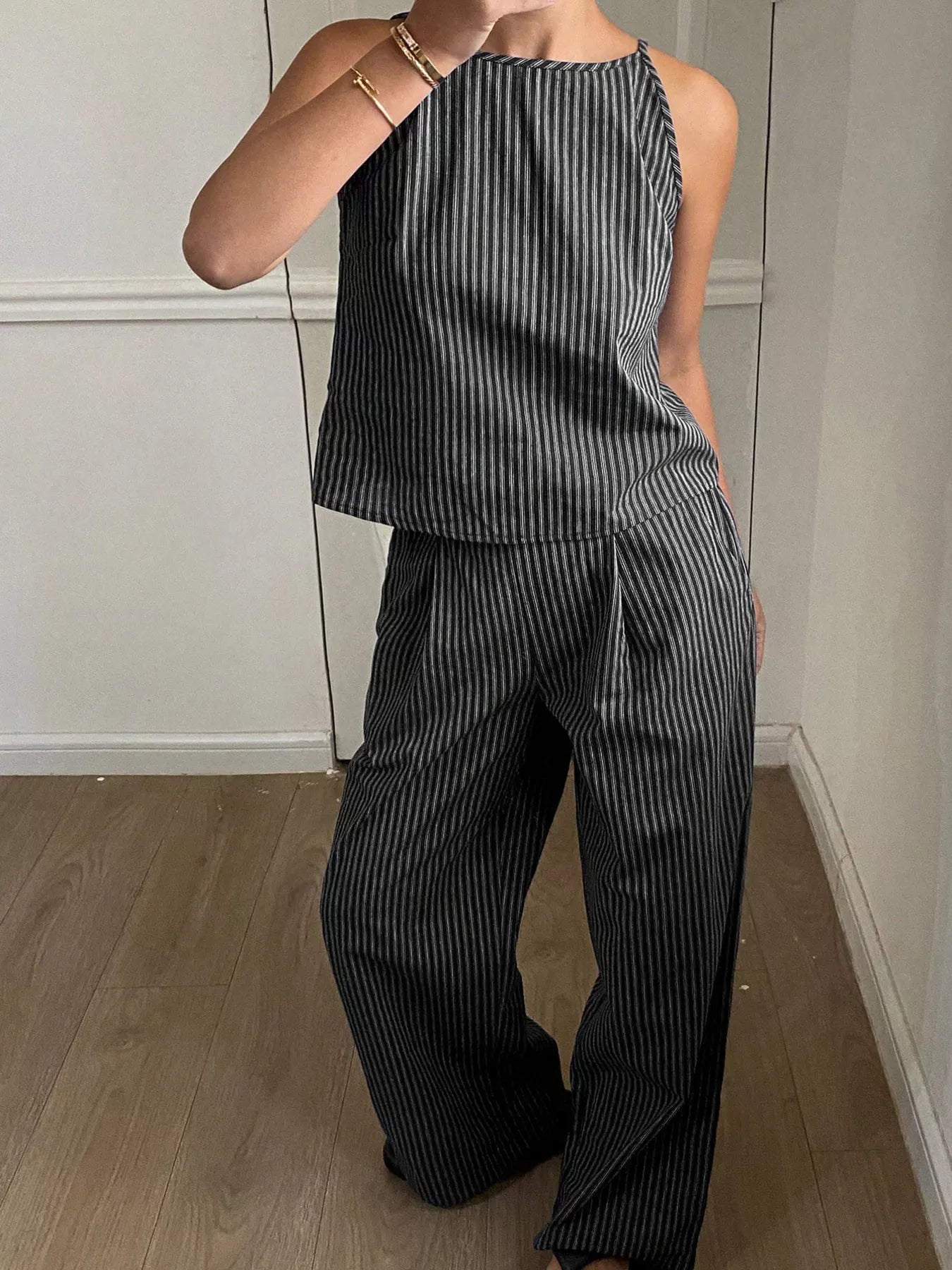 Hazel Blues® | Striped Sleeveless Top and Wide-Leg Pants Set