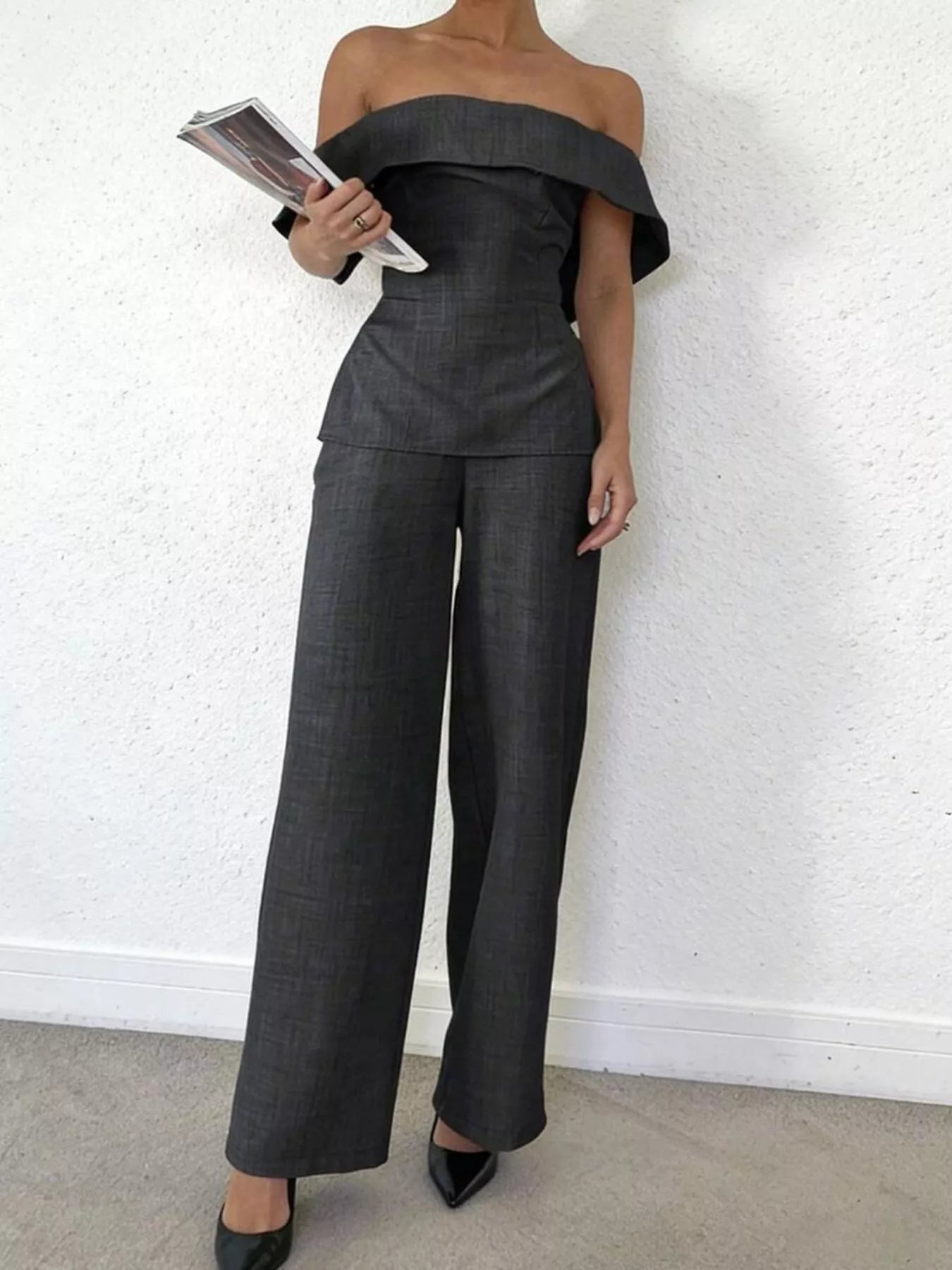 Hazel Blues® | Off-Shoulder Top and Wide-Leg Pants Set