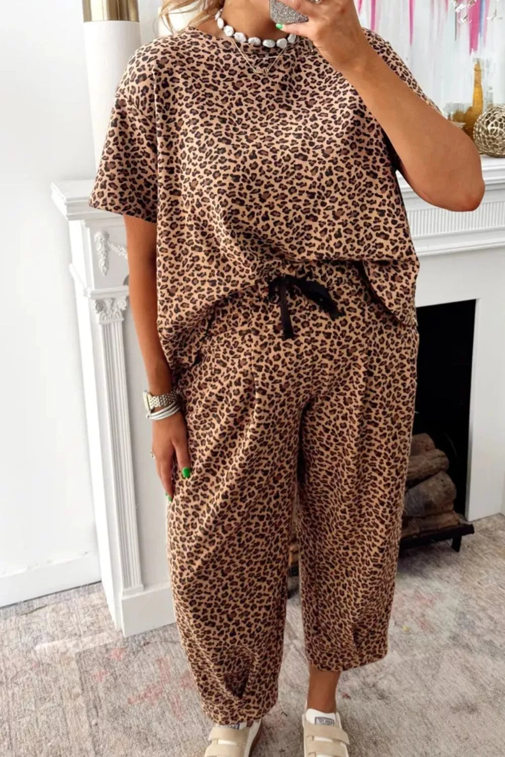 Hazel Blues® | Leopard Print Relaxed Fit Two-Piece Set