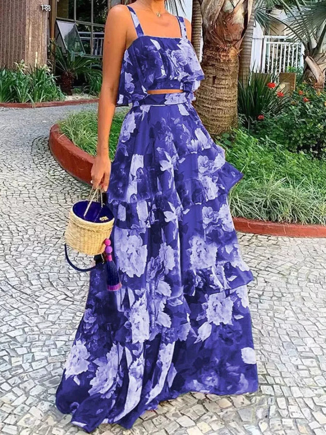 Hazel Blues® | Floral Print Ruffle Cami and Skirt Two-Piece Set