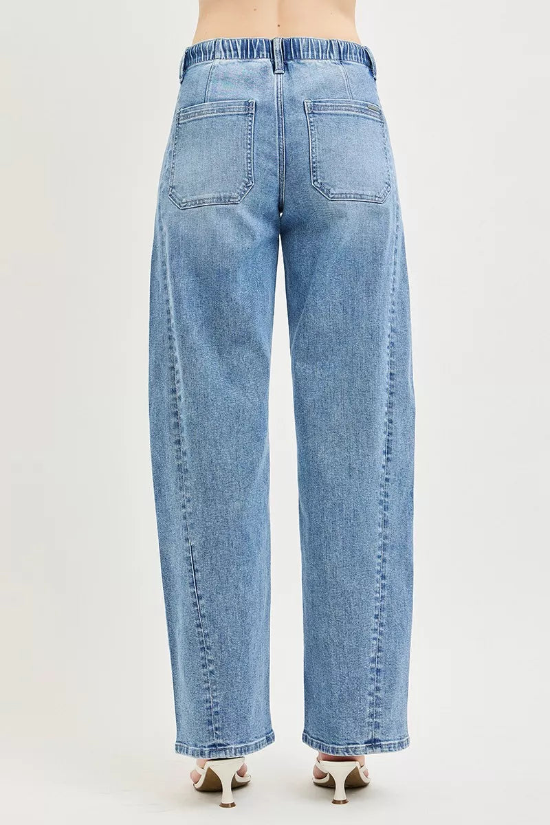 Hazel Blues® | RISEN Relaxed Fit Drawstring Waist Jeans