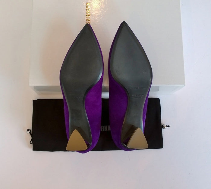 Nicholas Kirkwood Purple Suede Prism Heels Triangle Shoes New in Box