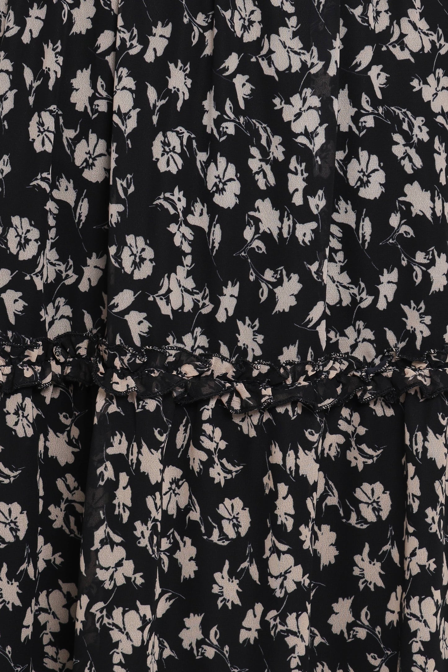 Edwina Shirred Frill Long Sleeve Midi Dress - Black Ditsy Floral