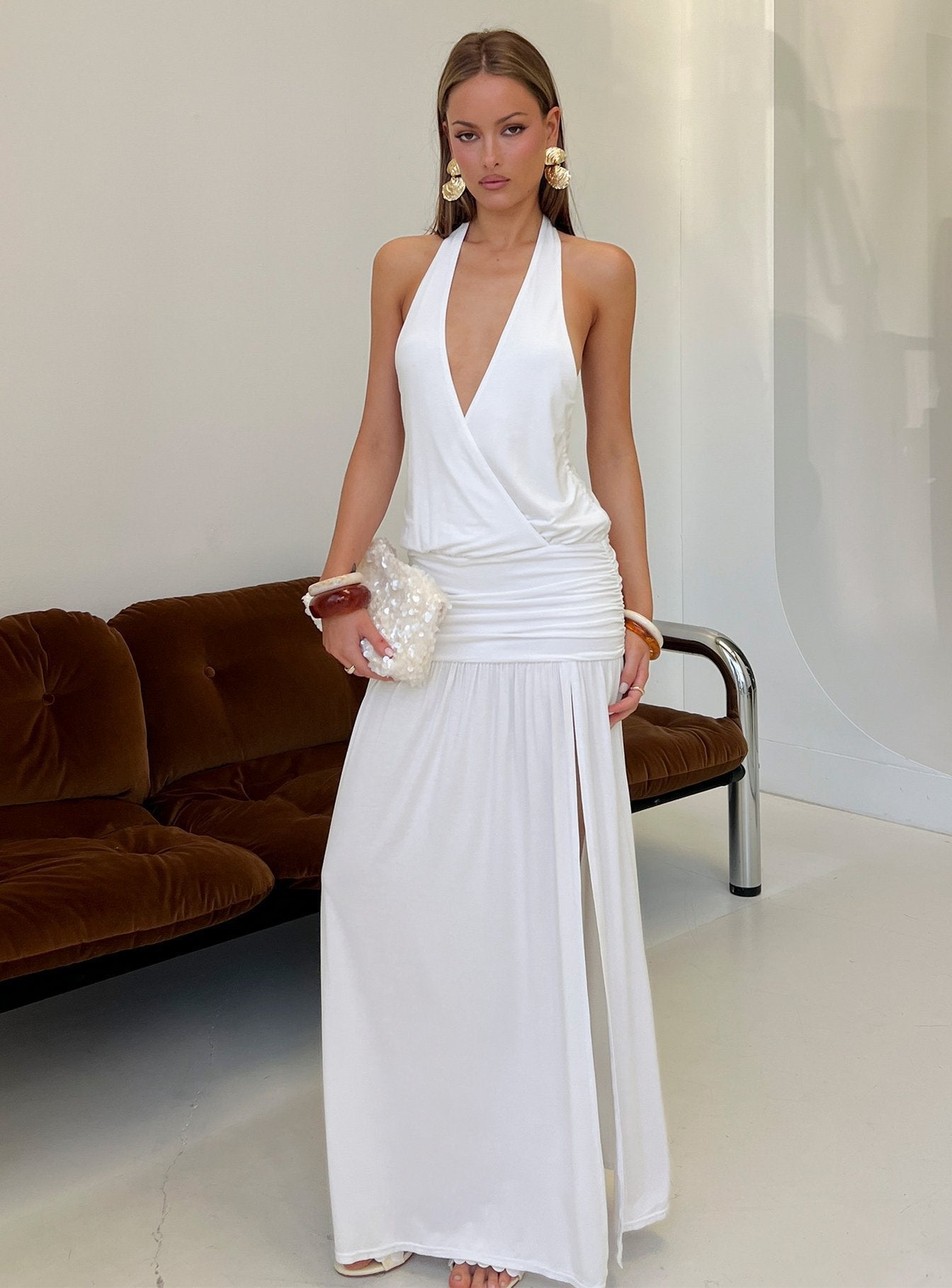 Casanova Halter Wrap Maxi Dress White
