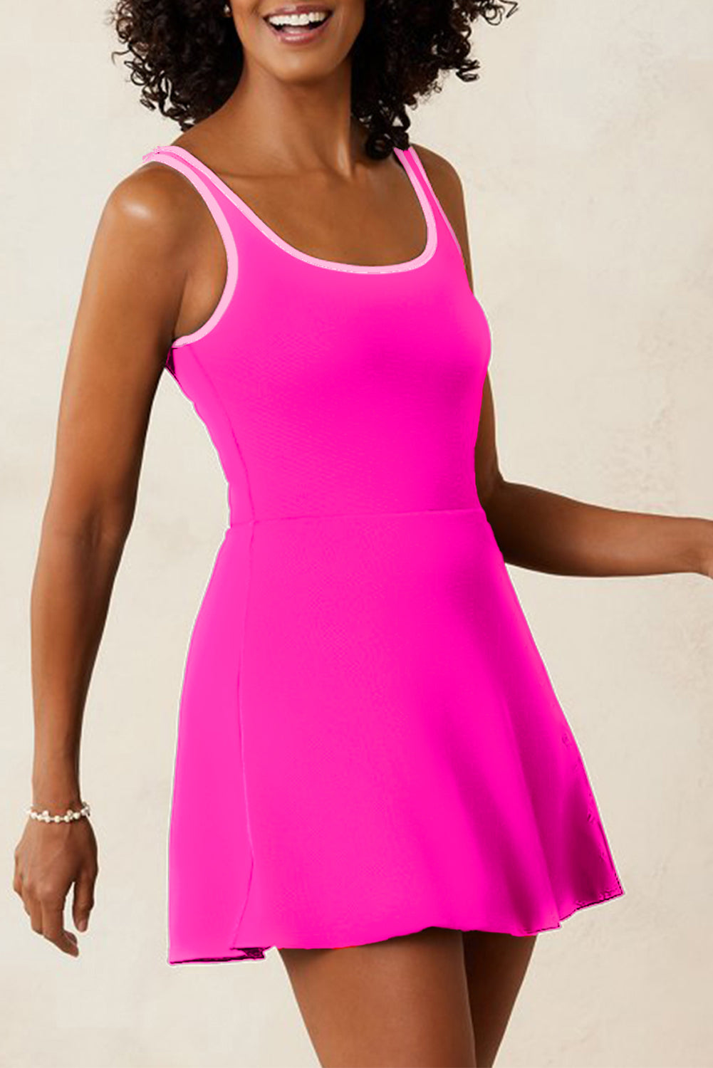 Hazel Blues® |  Rose Red Contrast Trim Neckline Active Shorts Attached One Piece Swim Dress