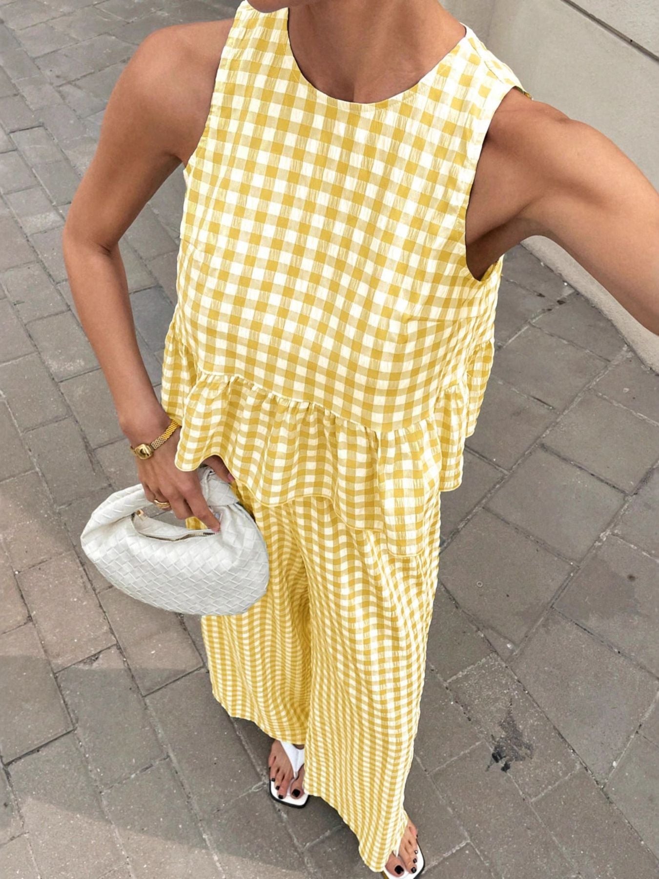 Hazel Blues® |  Gingham Sleeveless Top and Wide-Leg Pants Set