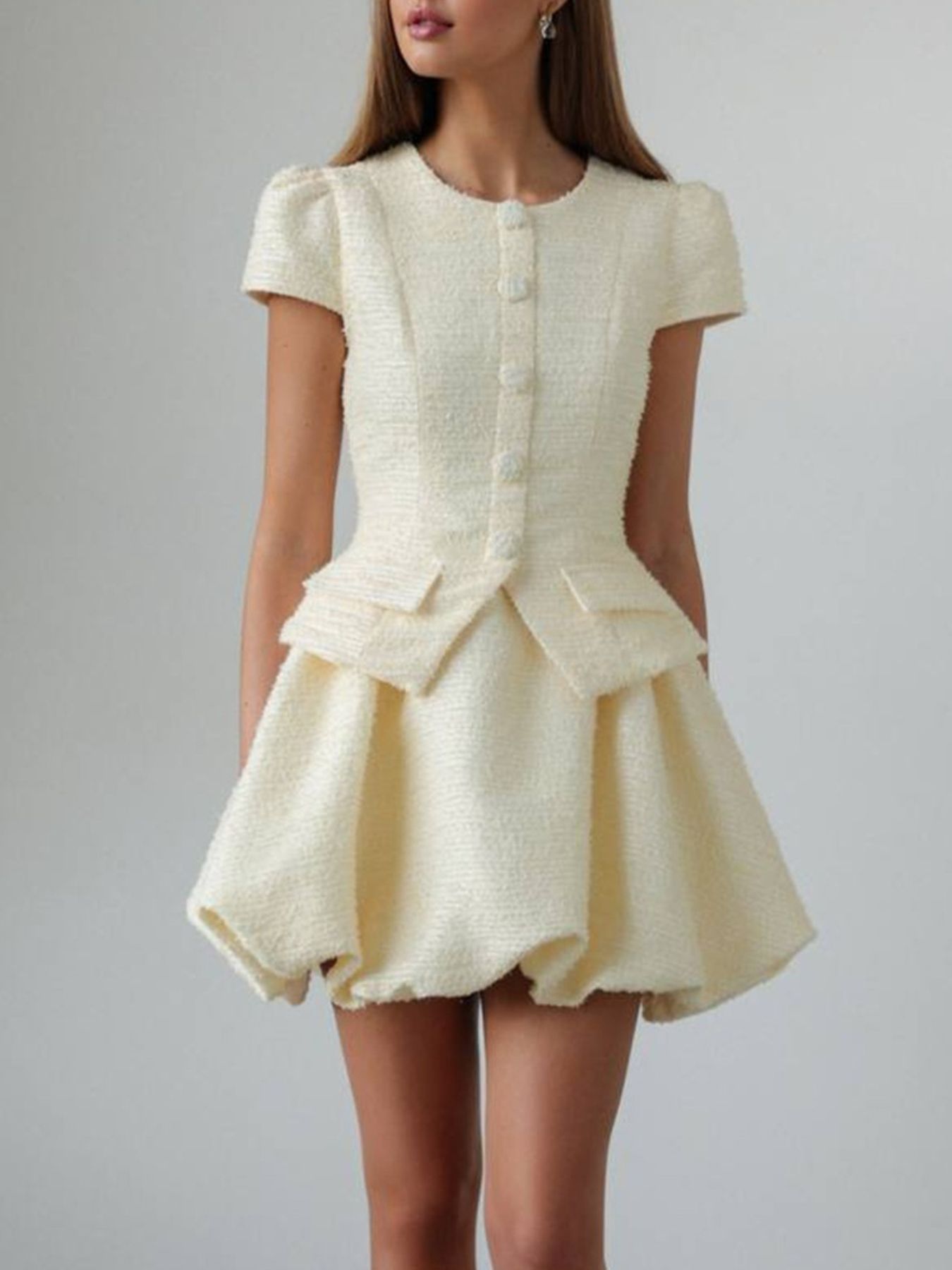 Hazel Blues® |  Button Up Short Sleeve Top and Bubble Hem Skirt Set