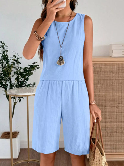 Hazel Blues® |  Round Neck Tank and Shorts Set