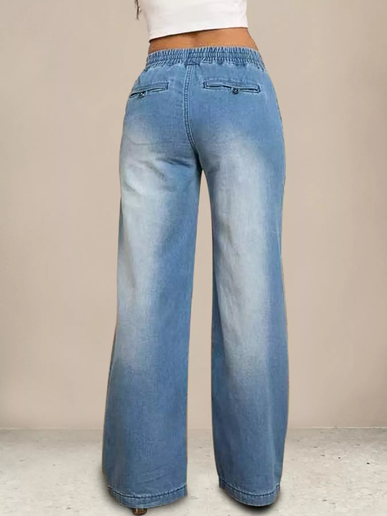 Hazel Blues® |  Drawstring Waist Wide Leg Jeans