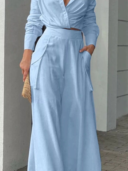 Hazel Blues® |  Long Sleeve Shirt and Wide Leg Pants Set