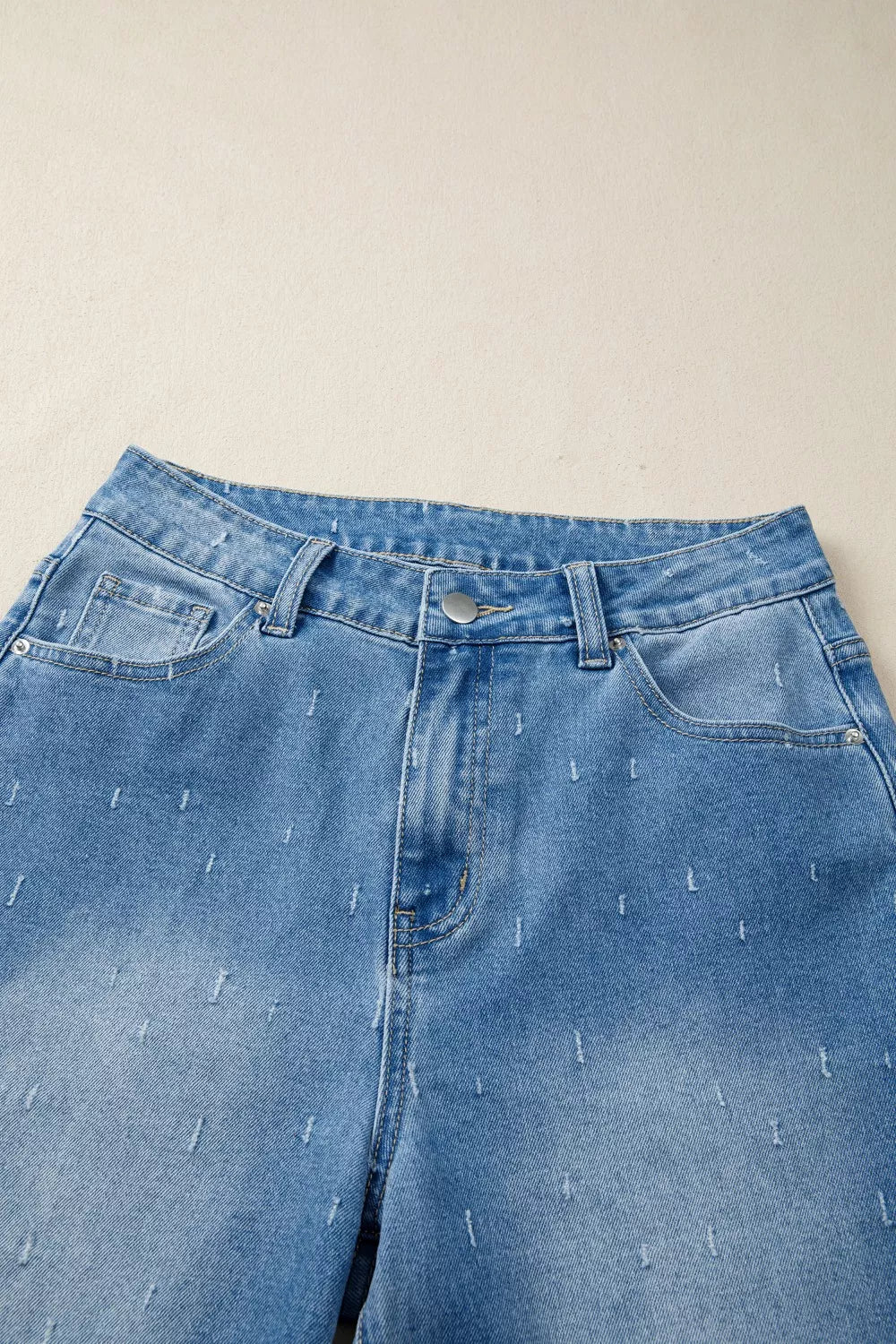 Hazel Blues® |  Distressed Detail Tummy Control Raw Hem Jeans