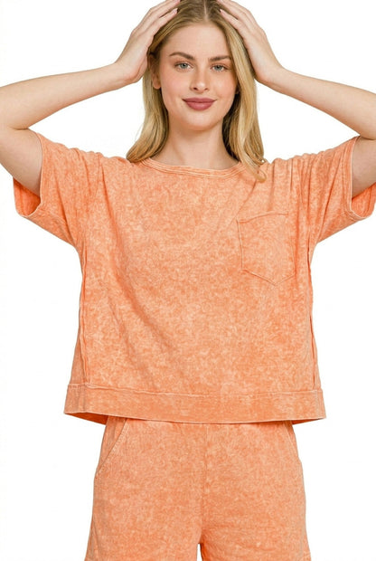 Hazel Blues® |  Zenana Halo Snow Washed Boxy Top & Shorts Set