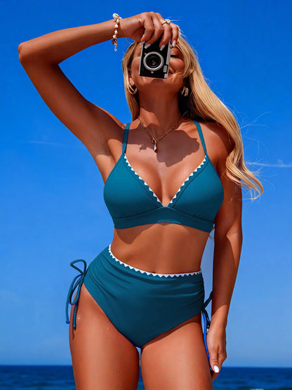 Hazel Blues® |  Scalloped Trim High-Waisted Swim Set