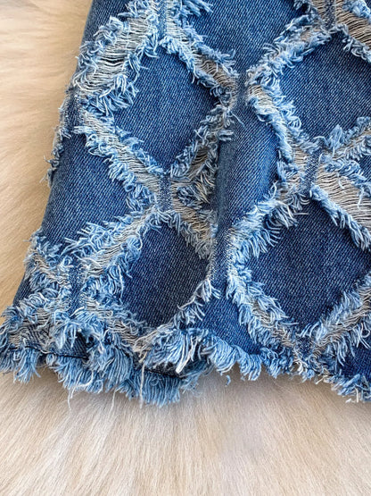 Hazel Blues® |  Distressed Diamond Pattern Jacket and Shorts Denim Set