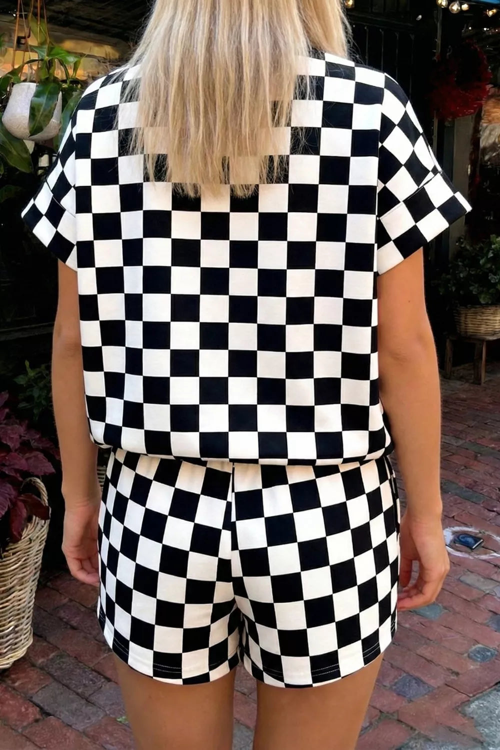 Hazel Blues® |  Checkerboard Short Sleeve Tee and Shorts Set
