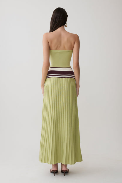 Solaris Strapless Contrast Knit Maxi Dress - Light Olive