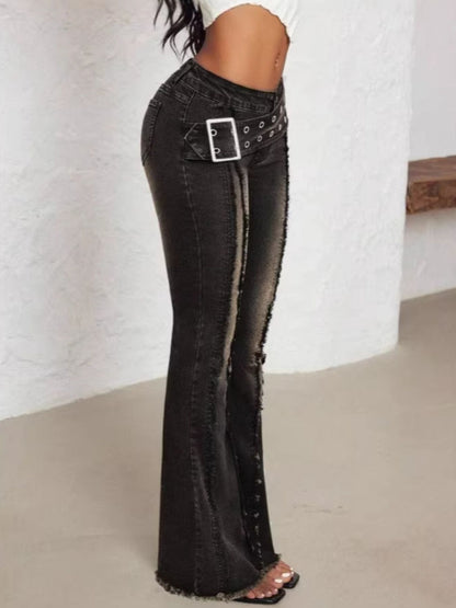 Hazel Blues® |  Belted High Waist Flare Jeans