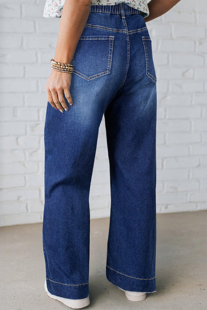 Hazel Blues® | Blue Acid Wash Contrast Lace-up Jeans