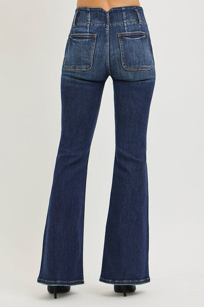 Hazel Blues® |  RISEN High Rise Flare Jeans With Seam Detail Waistband