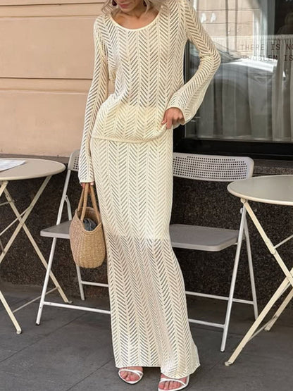 Hazel Blues® |  Openwork Long Sleeve Knit Top and Skirt Set