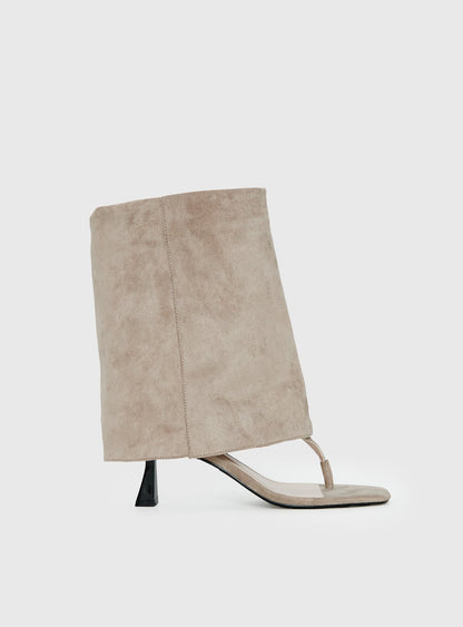Catch The Light Faux Suede Open Toe Boots Tan