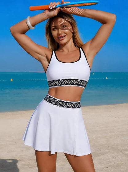 Hazel Blues® |  Contrast Trim Tank and Skort Swim Set