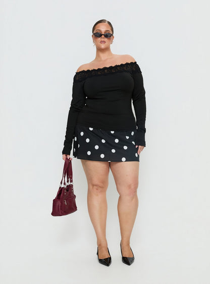 Breiann Lace Off Shoulder Long Sleeve Top Black Curve