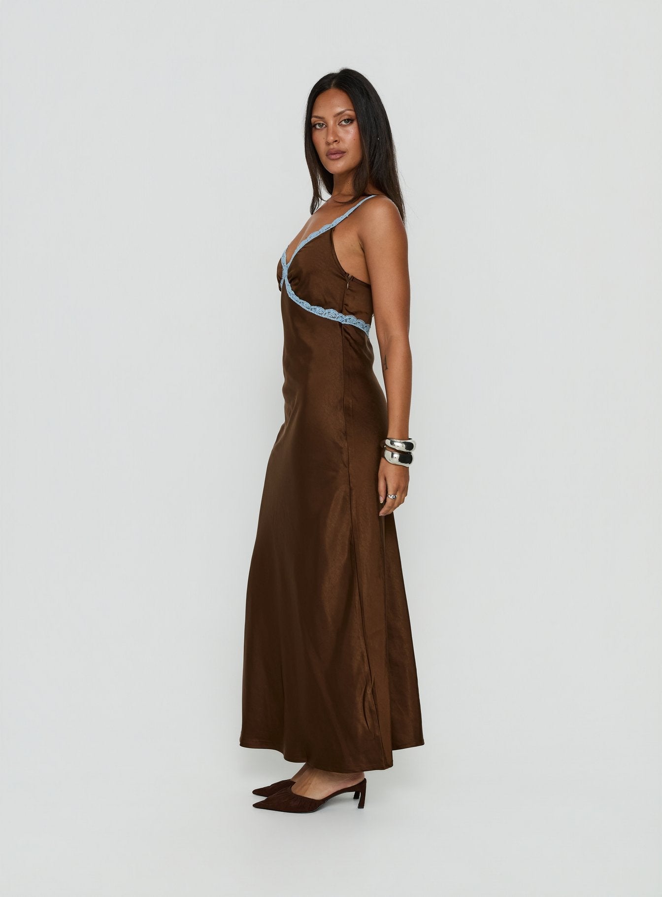 Carletta Lace Contrast Maxi Dress Brown / Blue