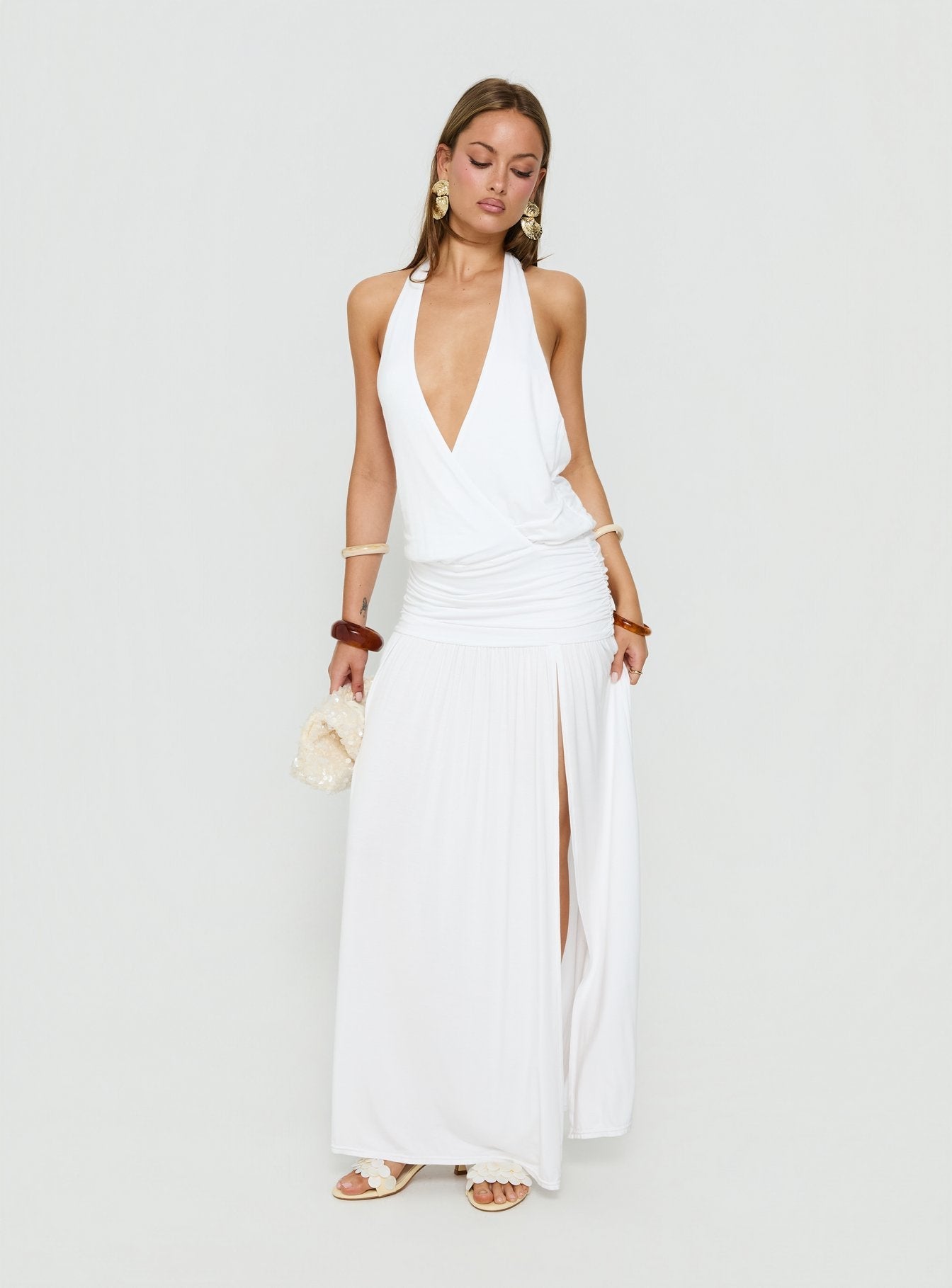 Casanova Halter Wrap Maxi Dress White