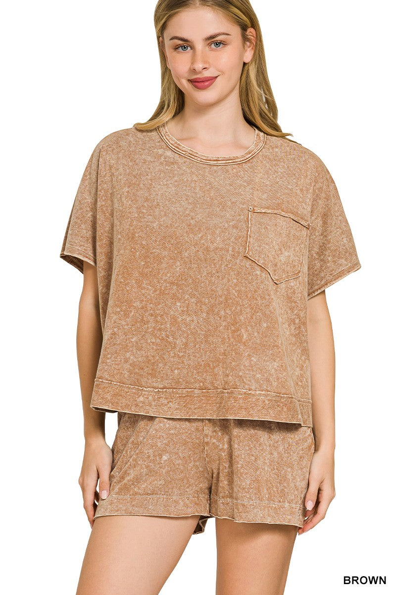 Hazel Blues® |  Zenana Halo Snow Washed Boxy Top & Shorts Set