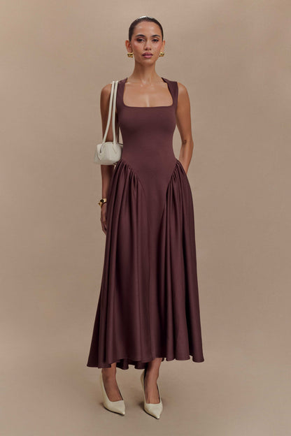 Sharon Scuba Jersey Midi Dress - Cacao Brown