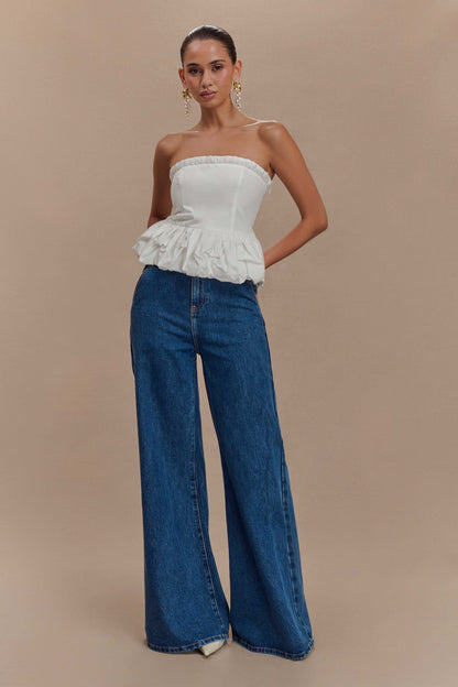 Cora Ruched Strapless Top - White